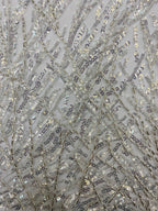 2/4 mm Crystal-Look Sequin & Bugle-Bead Embroidered Bridal Fabric — fabric photo 3