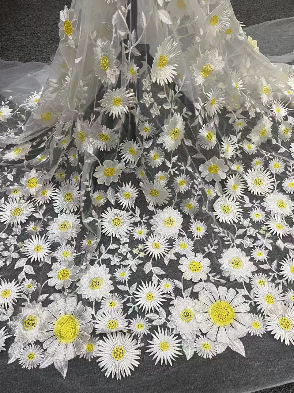 Multicolor Asymmetric Appliqué Embroidery Fabric — fabric photo 3