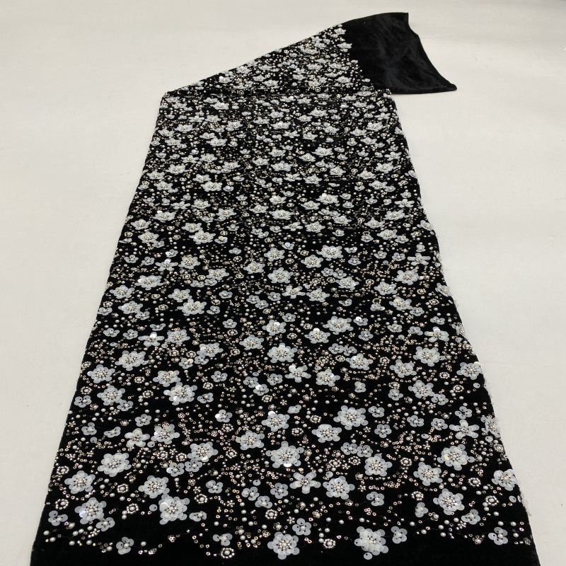 Black Base Plum Blossom Double Bead 3/7mm Sequin Fabric