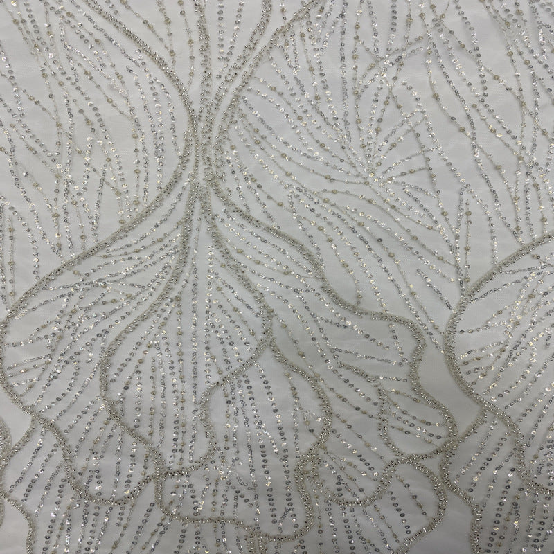 Linear Bugle and Silver Bead Embroidery with 3/5 mm Sequins — fabric photo 4