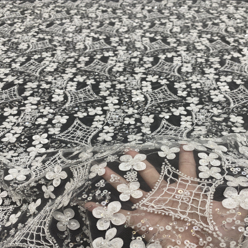 Floral Bead Rope Sequin Embroidery Fabric
