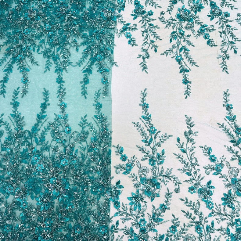 3D Floral Sequin Beaded Mesh Lace — fabric photo 2