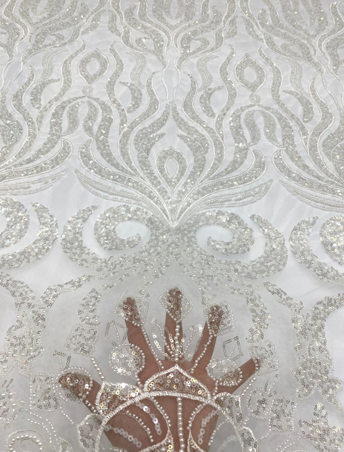 Sequin & Bubble-Bead Embroidered Bridal Fabric – Design 03839 — fabric photo 4