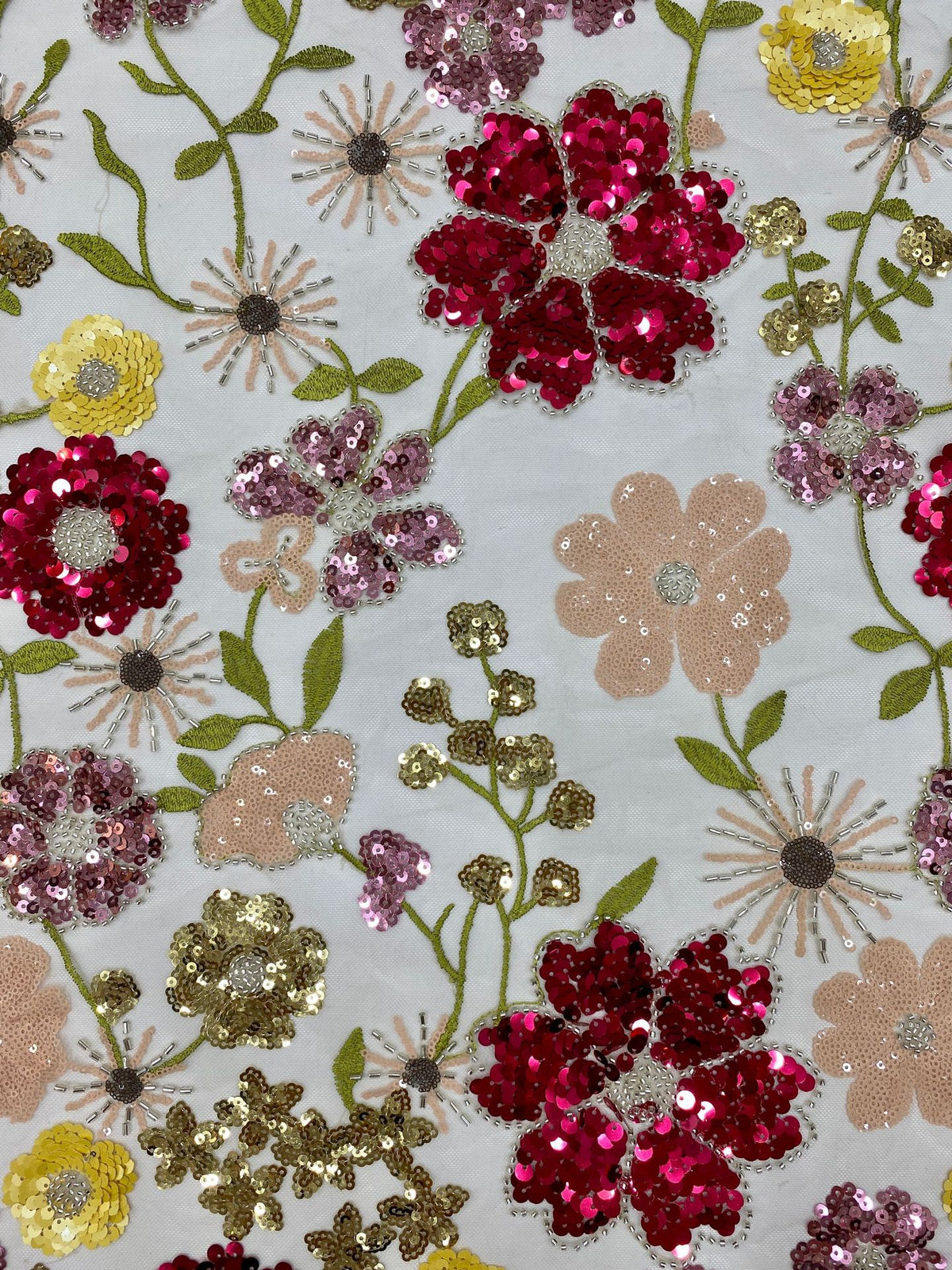 Multicolor Thread Bead & Sequin Embroidered Fabric — fabric photo 2