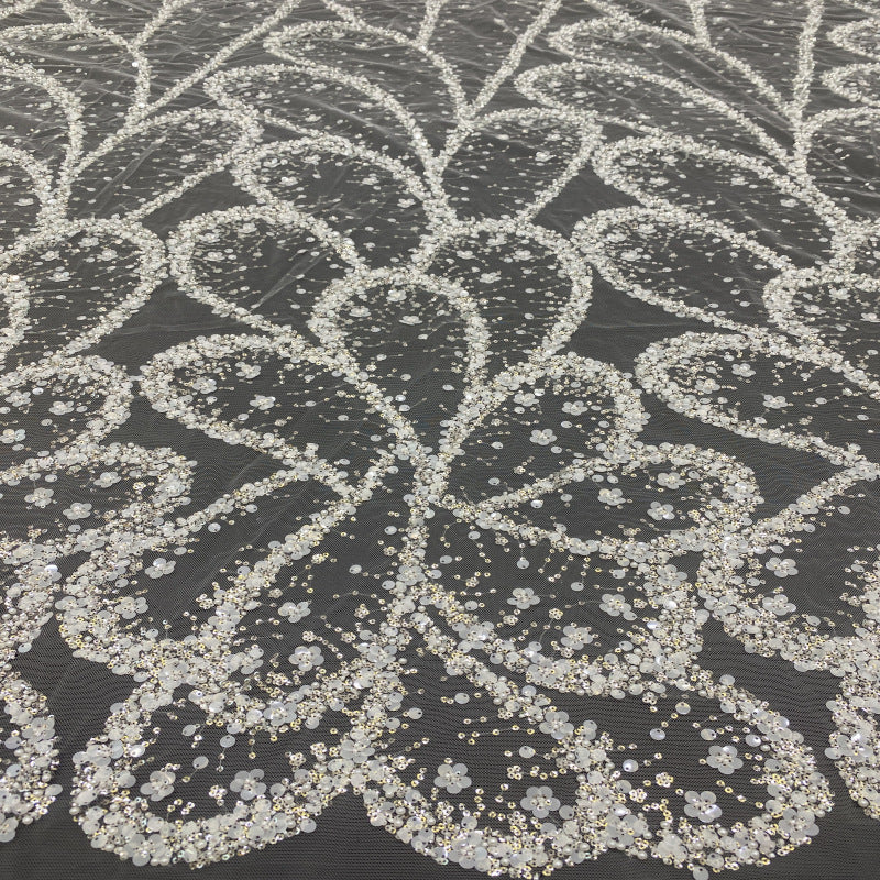 3D Cactus Motif Bead & Sequin Embroidered Fabric — fabric photo 2