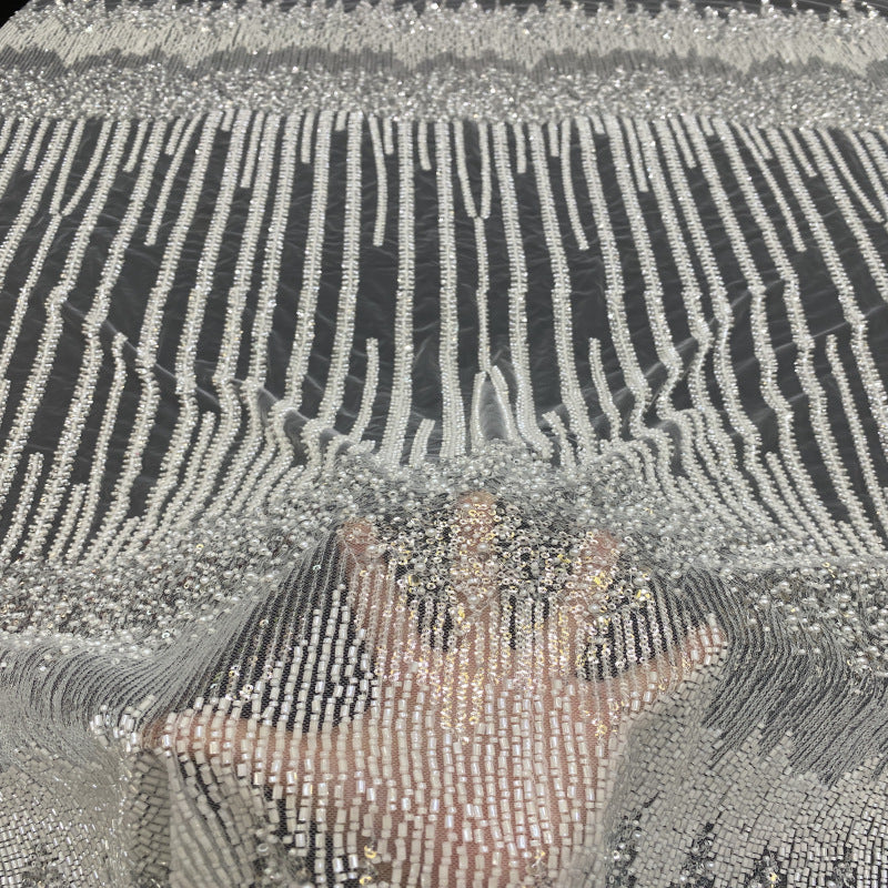 3/5 mm Sequin & Bugle-Bead Embroidered Bridal Fabric — fabric photo 2