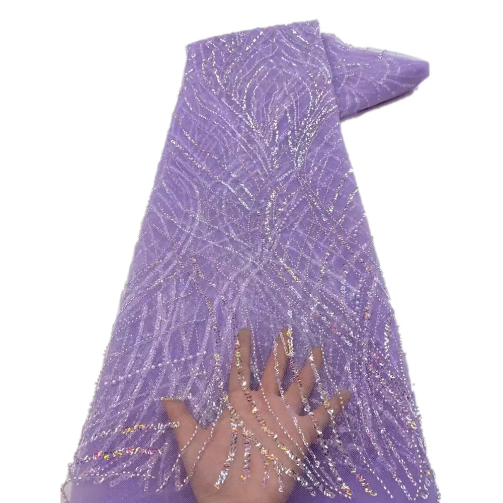 Geometric Grid Bugle Bead Sequin Lace Fabric — fabric photo 4