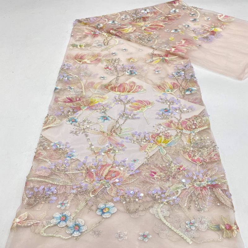 Dandelion Printed Bead Sequin Embroidery Fabric — fabric photo 4