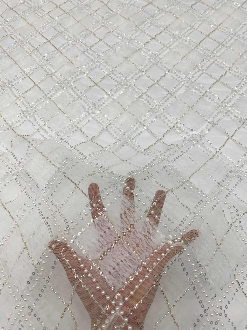 Grid Disc, Foam Bead & Sequin Embroidered Fabric — fabric photo 5