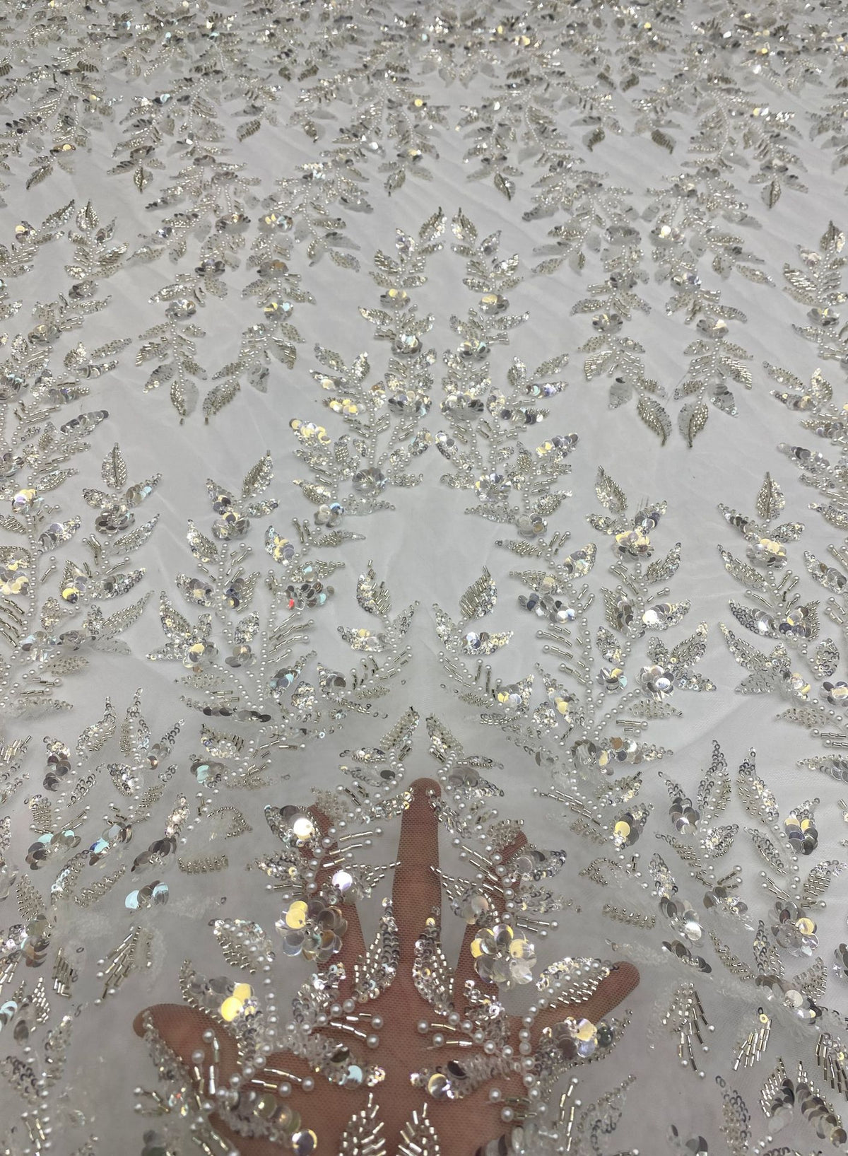 Heavy Bugle Foam Bead Crystal Sequin Fabric — fabric photo 4