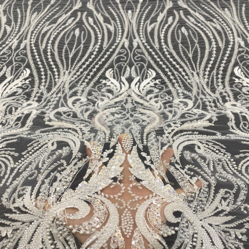 Bugle Bead & Sequin Embroidered Bridal Fabric - Style 57039 — fabric photo 2