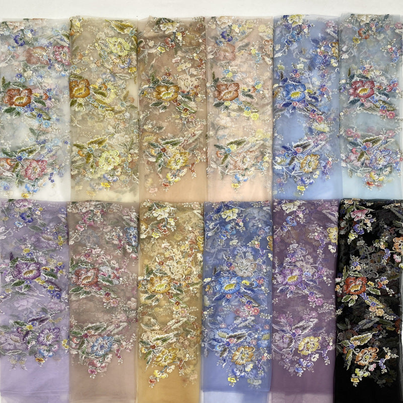 Laser Floral Beaded Sequin Embroidery Fabric