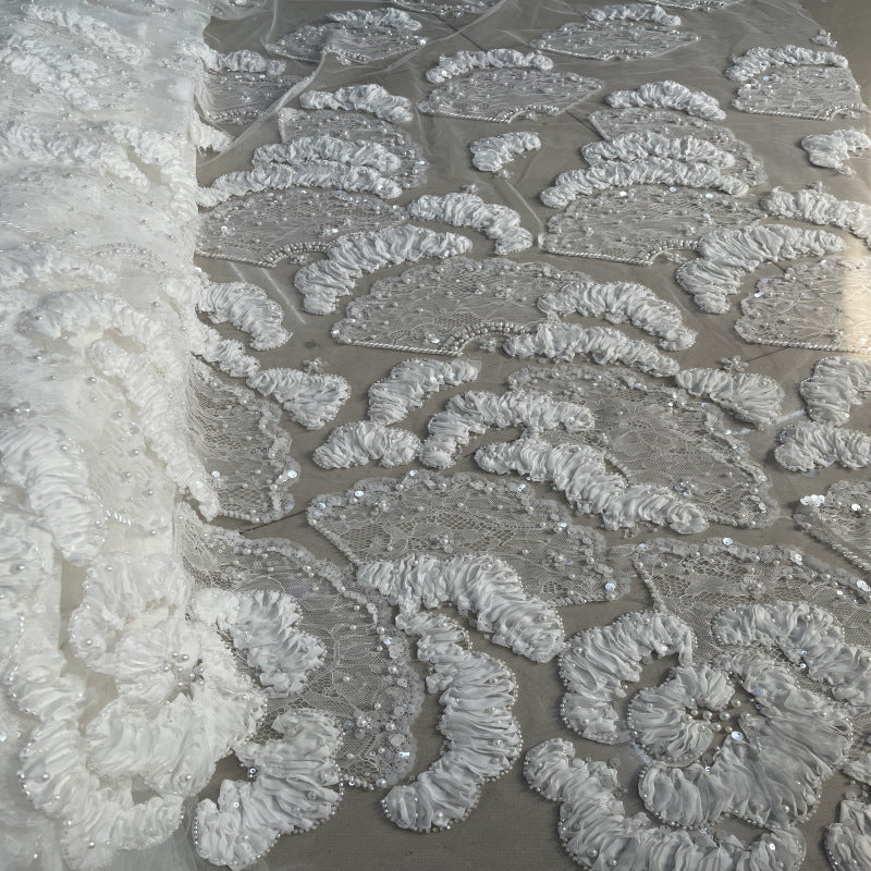 Ribbon Foam Bead Sequin Embroidered Fabric — fabric photo 3