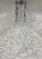 Laser-Cut Floral Silver Bead & Crystal Sequin Fabric