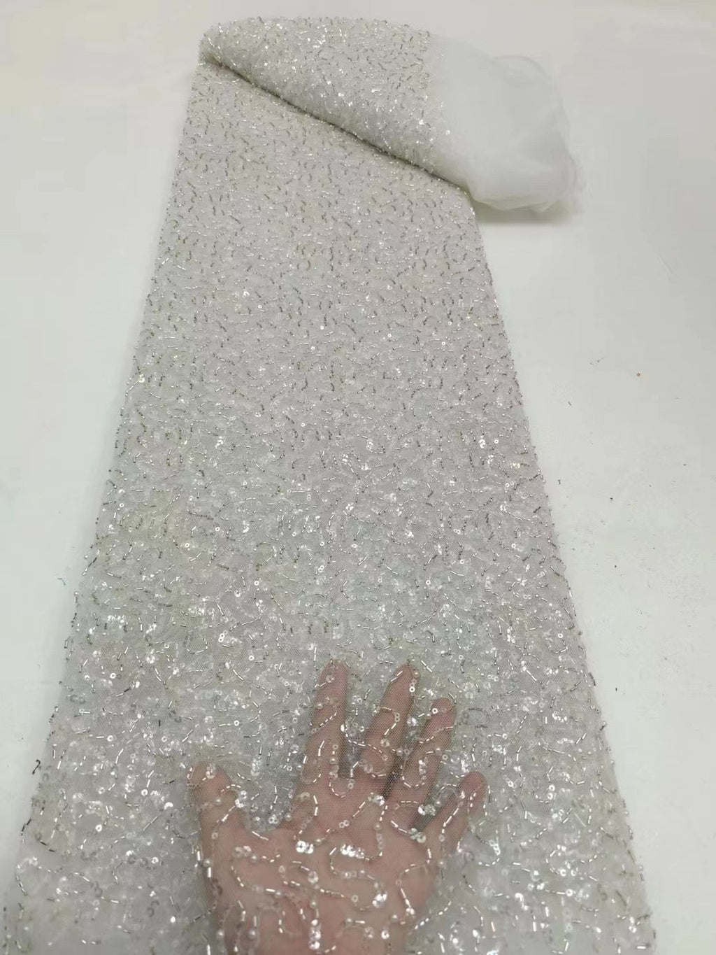 Random Mesh Bugle Bead 3/5mm Sequin Bridal Fabric