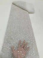 Random Mesh Bugle Bead 3/5mm Sequin Bridal Fabric