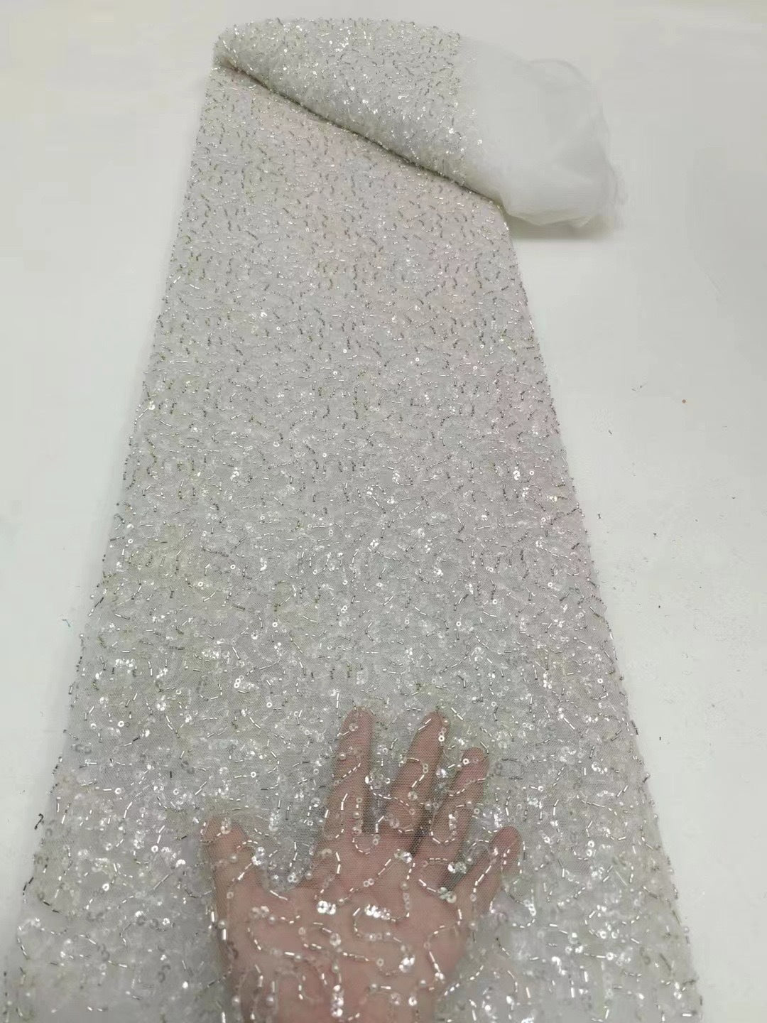 Random Mesh Bugle Bead 3/5mm Sequin Bridal Fabric