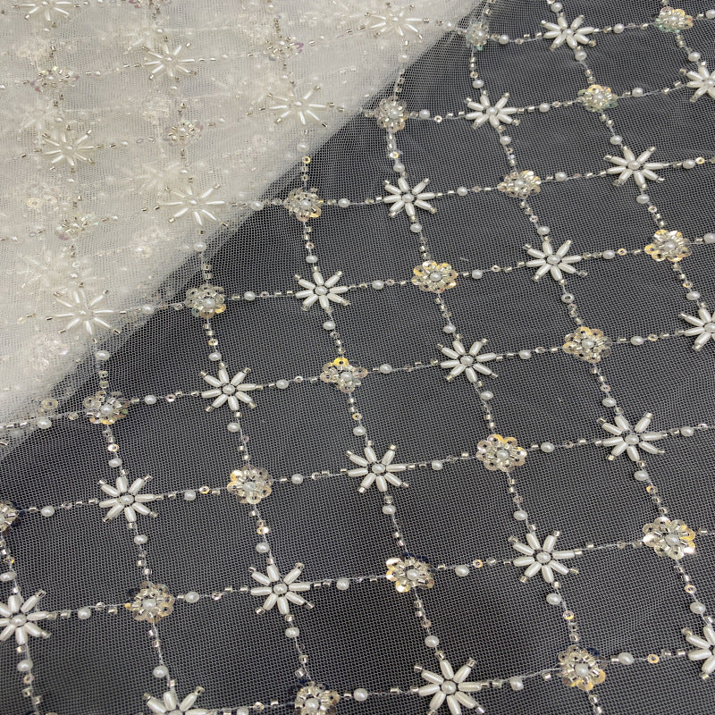 Square Seed Bead Crystal Sequin Embroidery Fabric