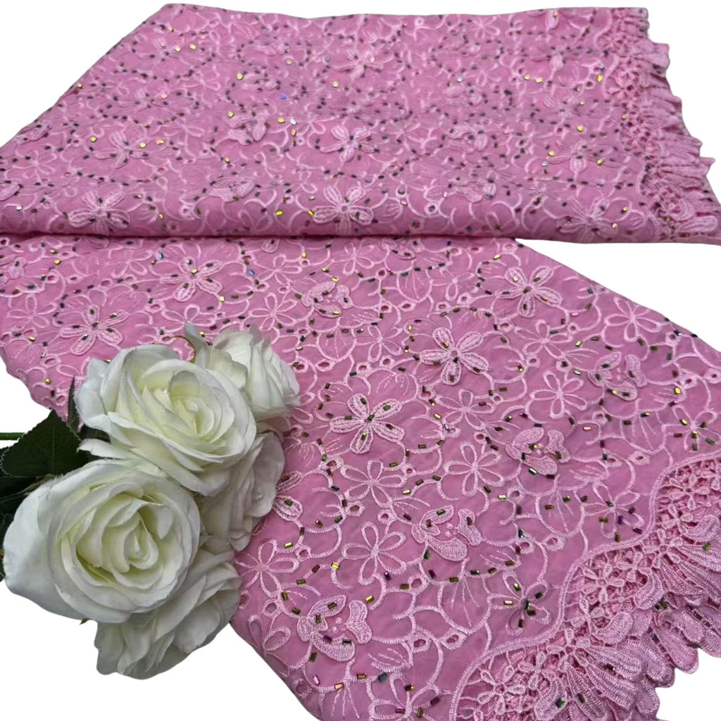 Rhinestone Embroidered Plain Chiffon Fabric – Per Yard — fabric photo 5