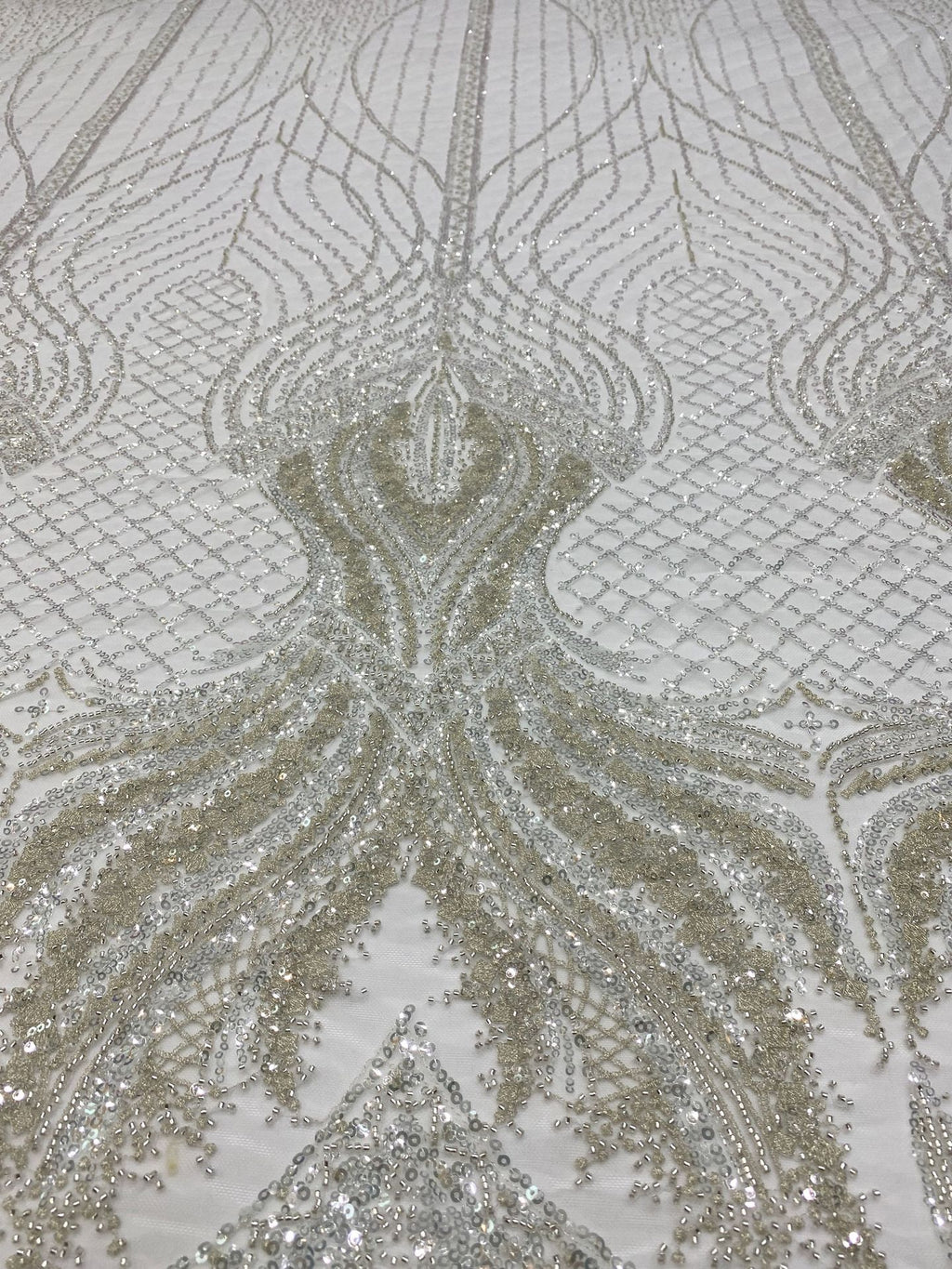 Large Floral Bead & 3/4 mm Sequin Bridal Fabric