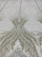 Large Floral Bead & 3/4 mm Sequin Bridal Fabric