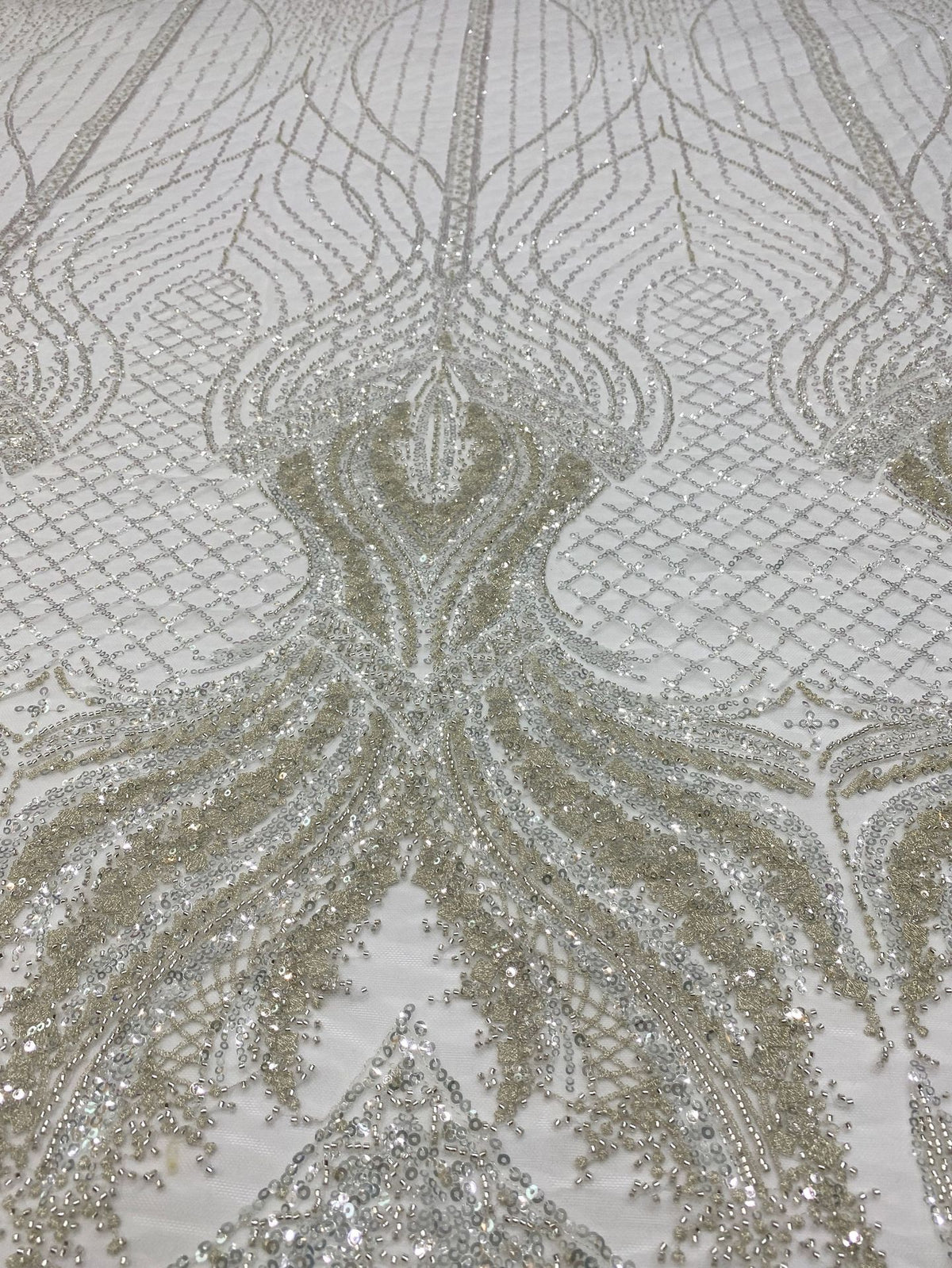 Large Floral Bead & 3/4 mm Sequin Bridal Fabric