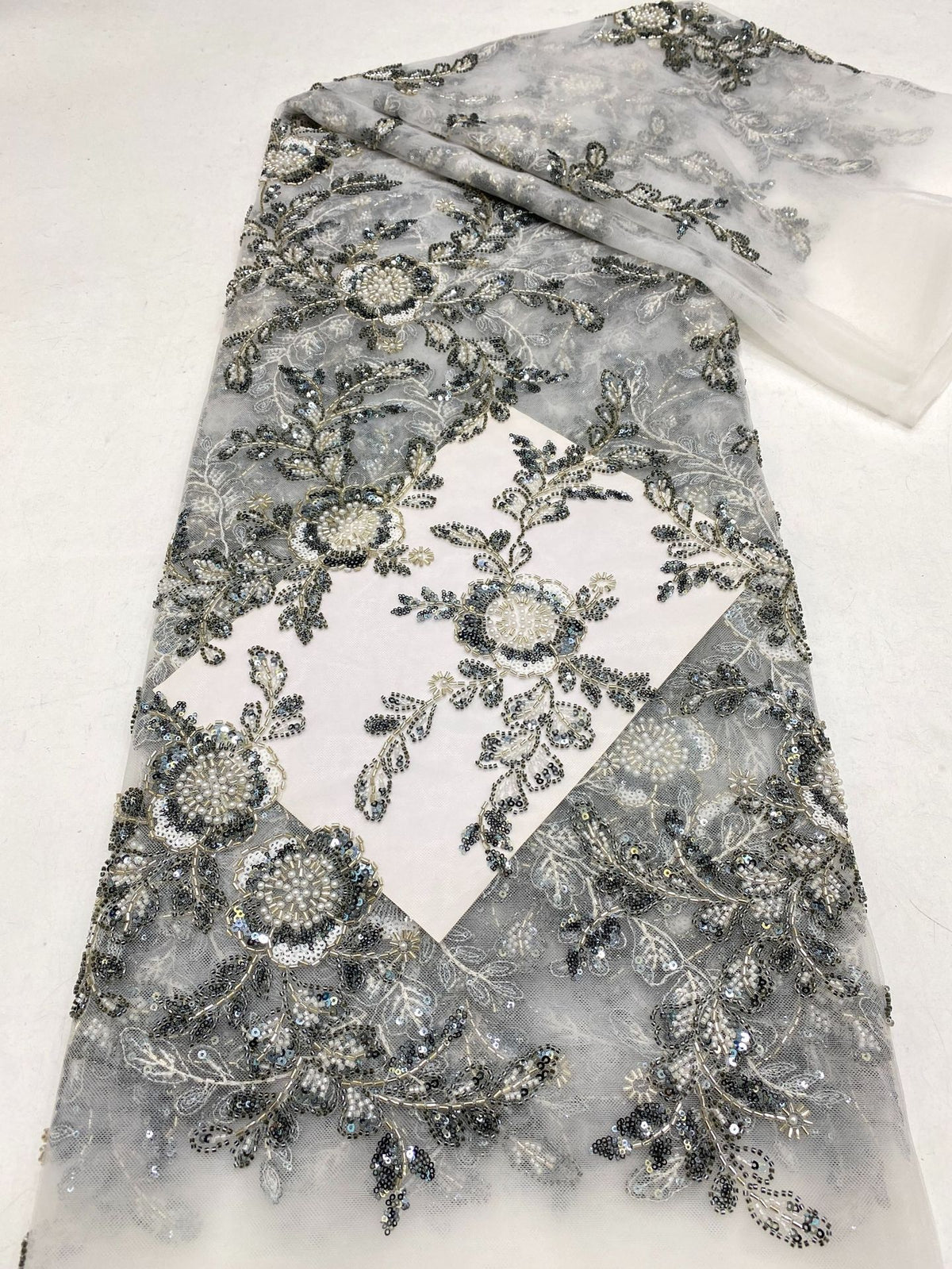 Heavy Sequin & Bugle-Bead Embroidered Bridal Fabric – Design 28351 — fabric photo 6