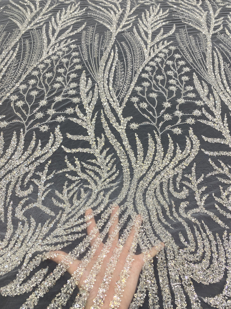 Foam Bead & Sequin Embroidered Bridal Fabric — fabric photo 2