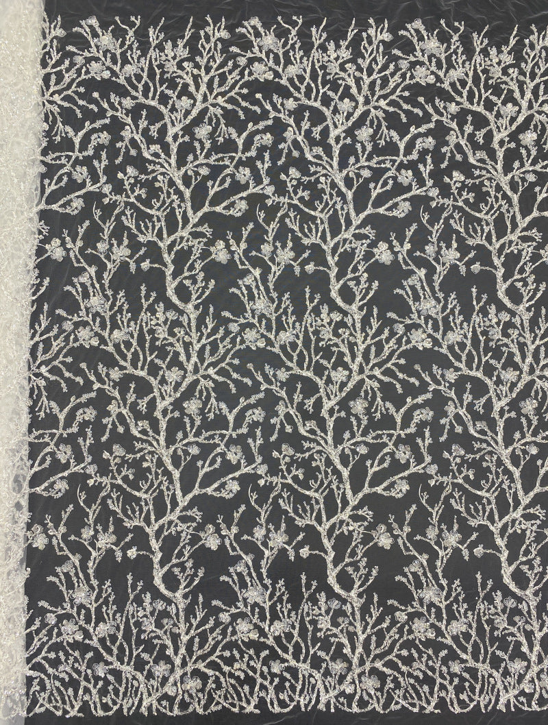 Tree Motif Foam Bead Sequin Bridal Fabric — fabric photo 6