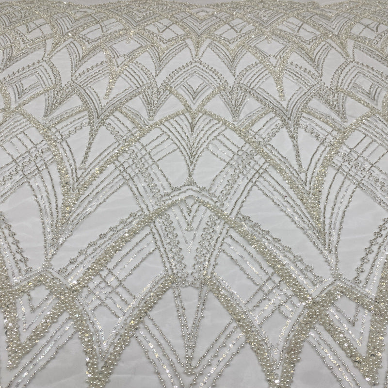 Heavy Raised Bead and Sequin Bridal Embroidery Fabric — fabric photo 3
