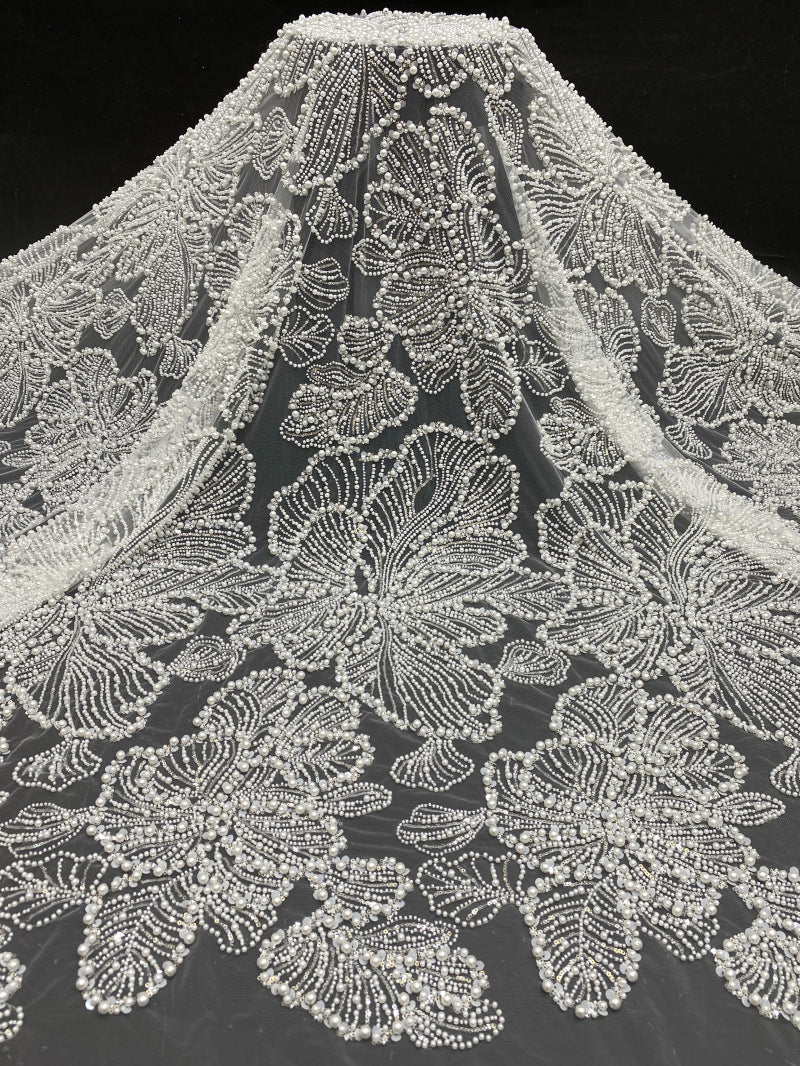 Heavy Foam Bead Sequin Embroidered Bridal Fabric — fabric photo 6