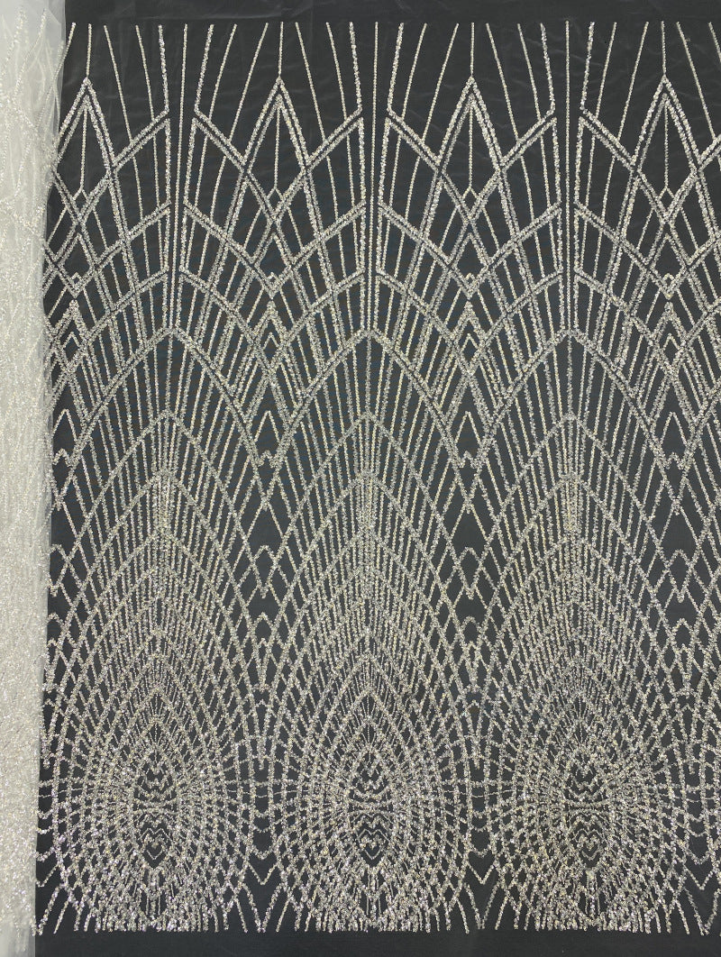 Crystal-Look Sequin & Silver-Bead Embroidered Bridal Fabric — fabric photo 6