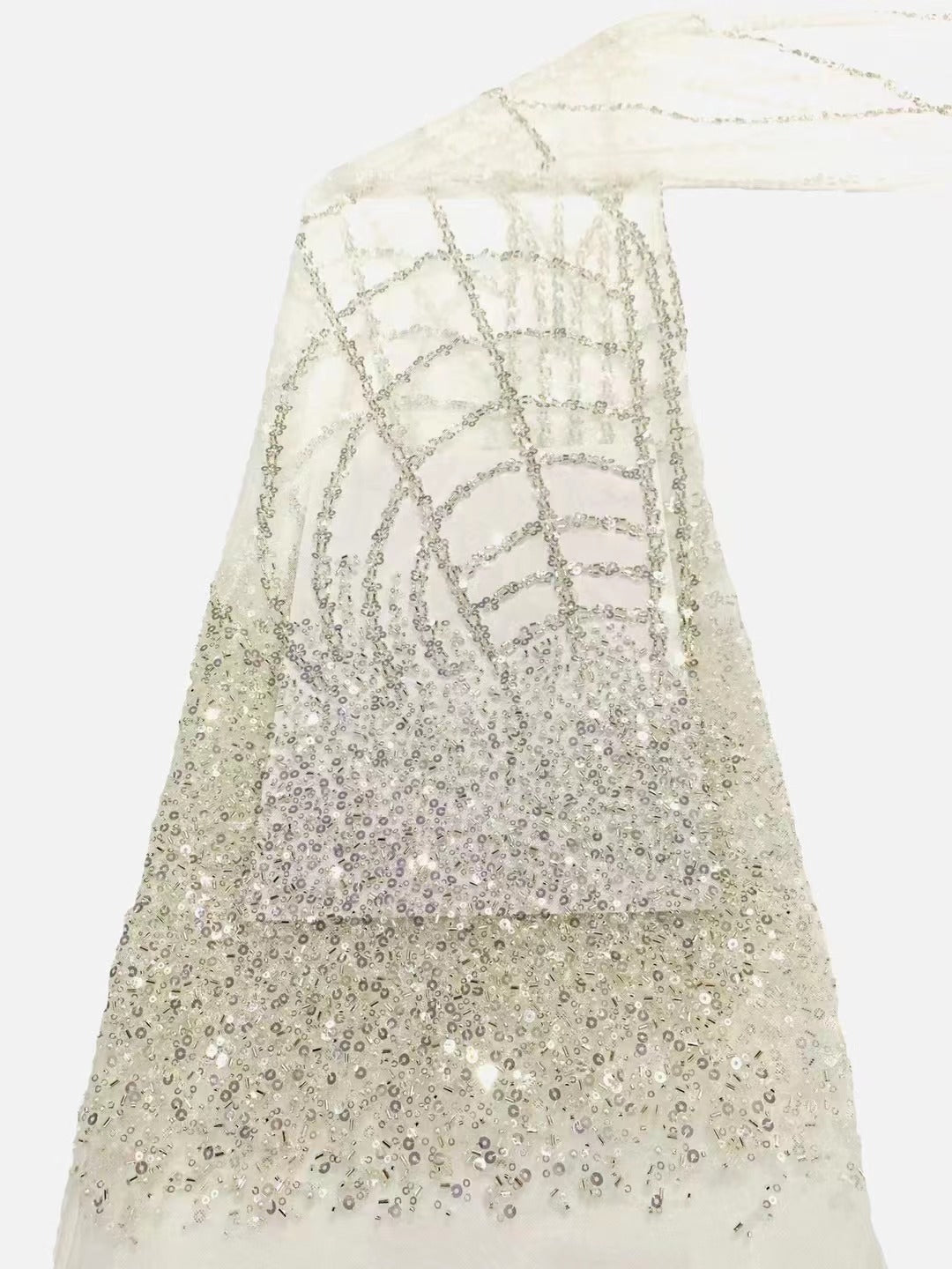 Heavy Crystal-Look Sequin & Triple-Bead Embroidered Bridal Fabric — fabric photo 2