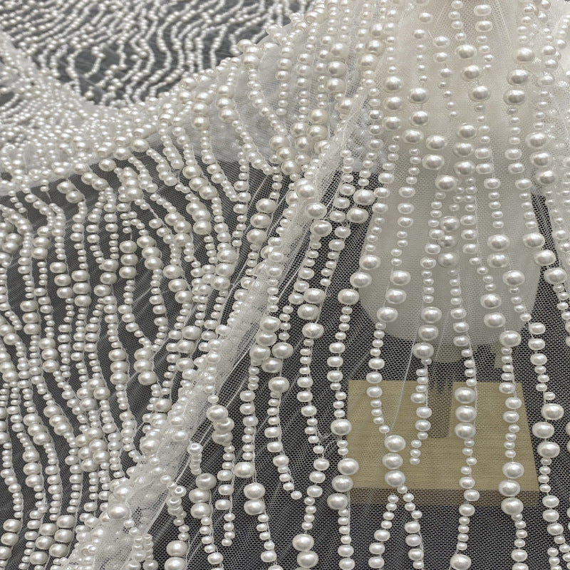 Mixed-Size Foam Bead Sequin Embroidered Bridal Fabric — fabric photo 5