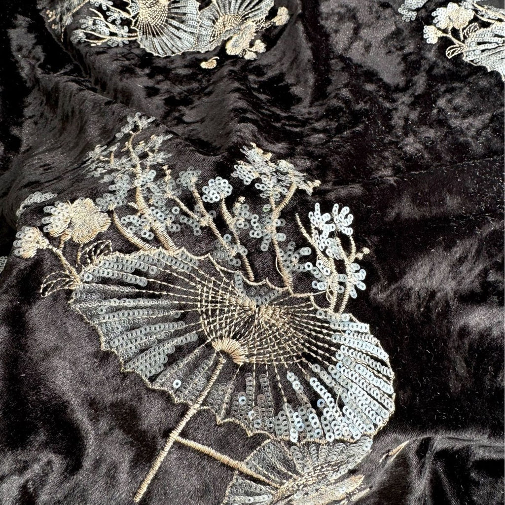 Vintage Umbrella 3D Embroidery Velvet - Elegant for Coats & Evening Gowns