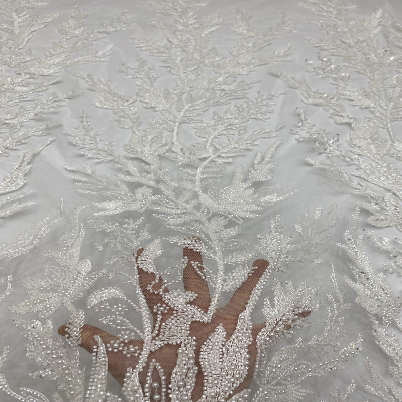 Botanical Sequin & Bubble-Bead Embroidered Bridal Fabric — fabric photo 4