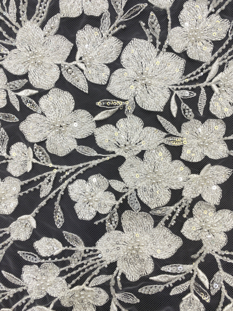 Fine Bead Embroidery & 3/4mm Sequin Dress Fabric — fabric photo 3