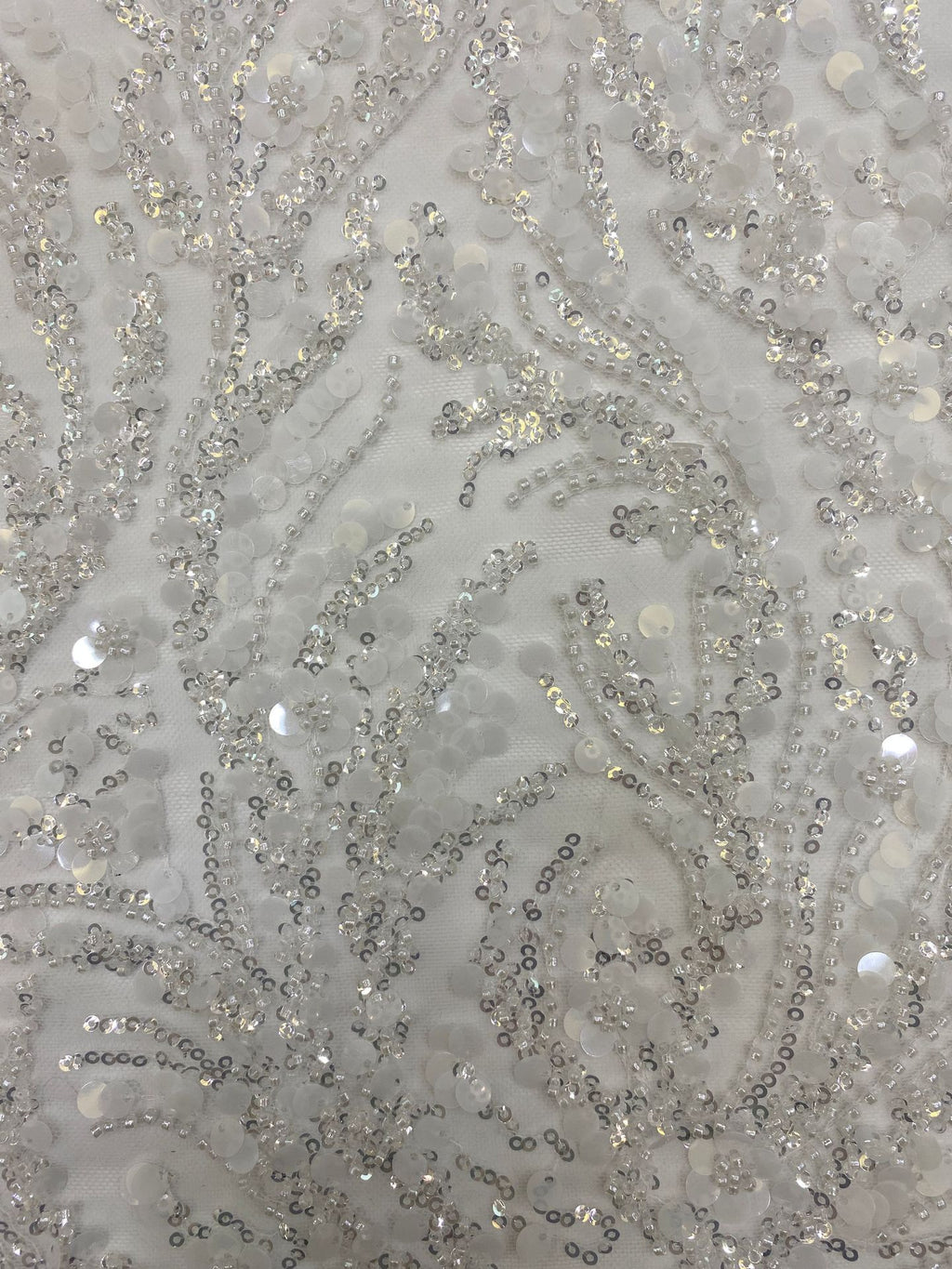 Positioned Floral Bead & 3/7mm Sequin Bridal Fabric — fabric photo 5