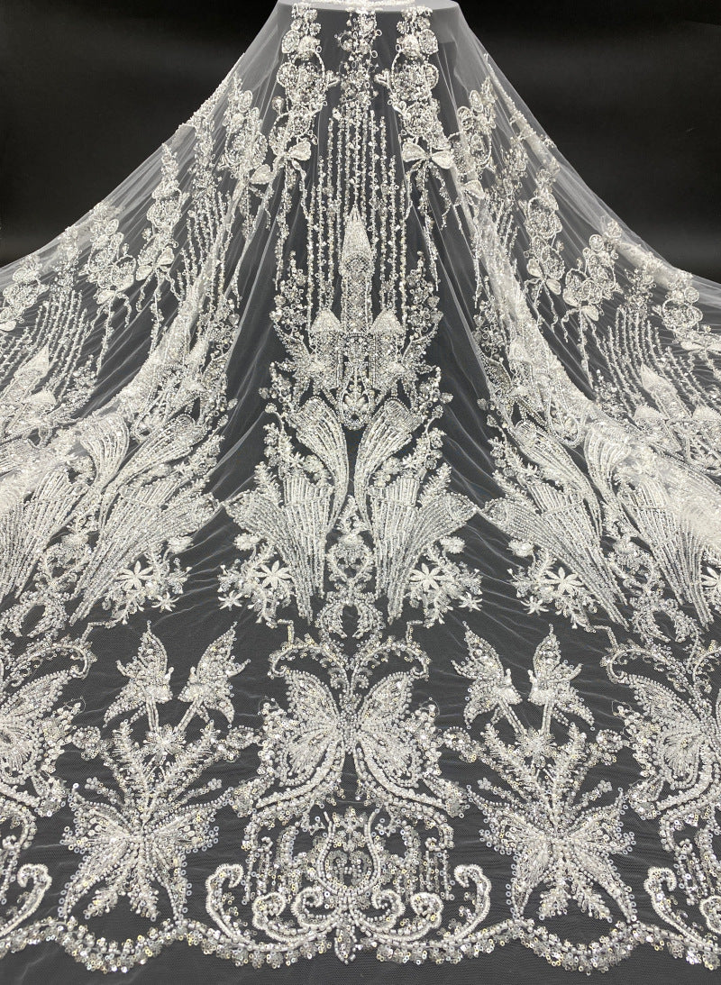 3D Floral Bugle Beaded Sequin Bridal Fabric — fabric photo 6