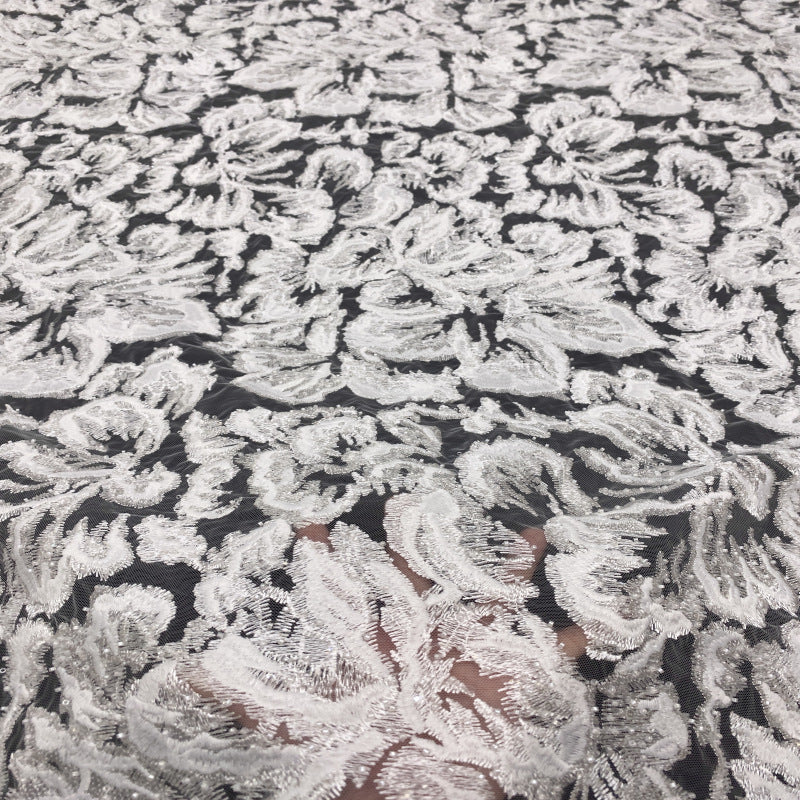White Double Thread Bead Sequin Bridal Fabric — fabric photo 2