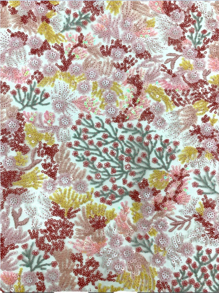 Coral Motif Colorful Laminated Sequin Fabric — fabric photo 2