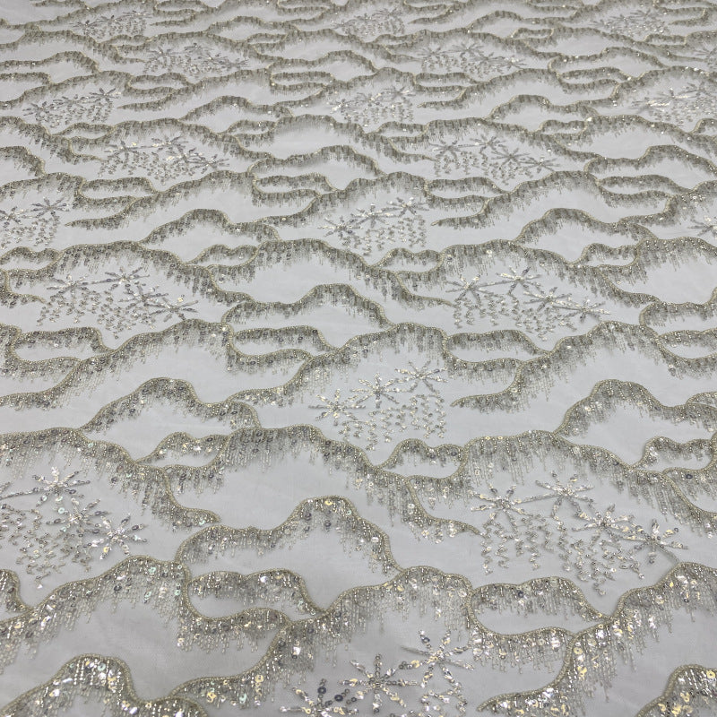 Sequin & Silver-Thread Embroidered Bridal Fabric – Design 02015 — fabric photo 2