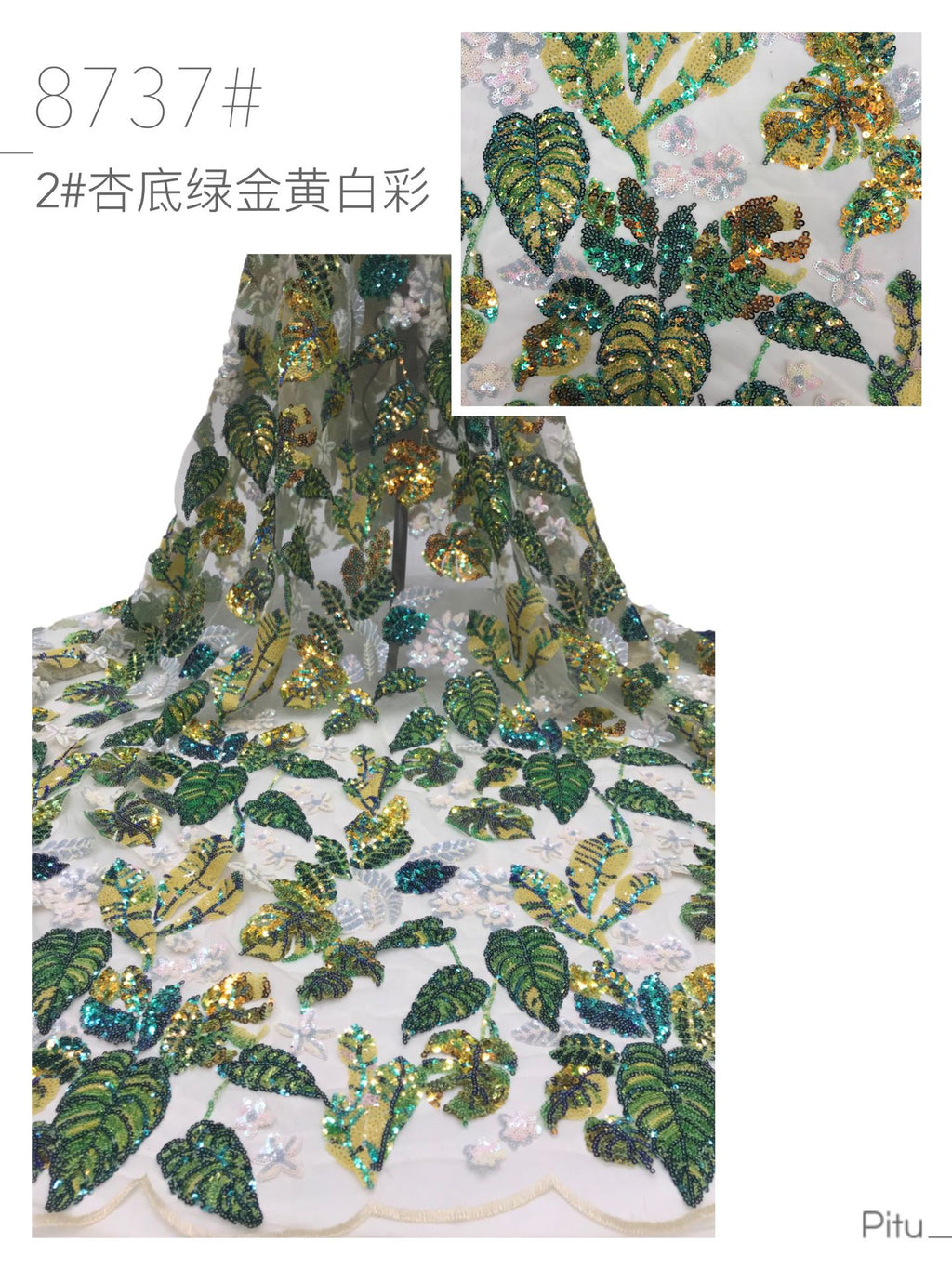 Multicolor Leaf Sequin Embroidery Fabric — fabric photo 2
