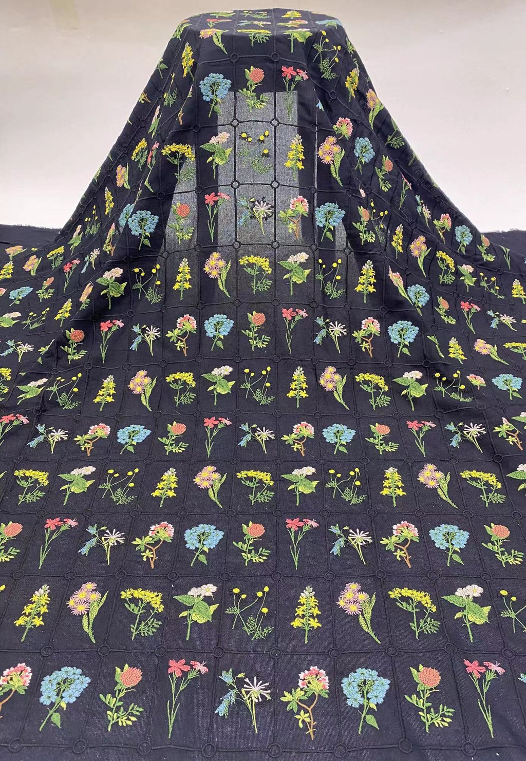Multicolor Botanical Embroidery Fabric