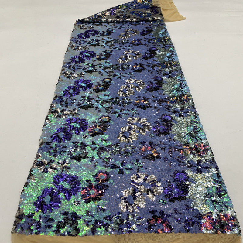 Multicolor Botanical 3 mm Sequin Embroidered Bridal Fabric — fabric photo 5