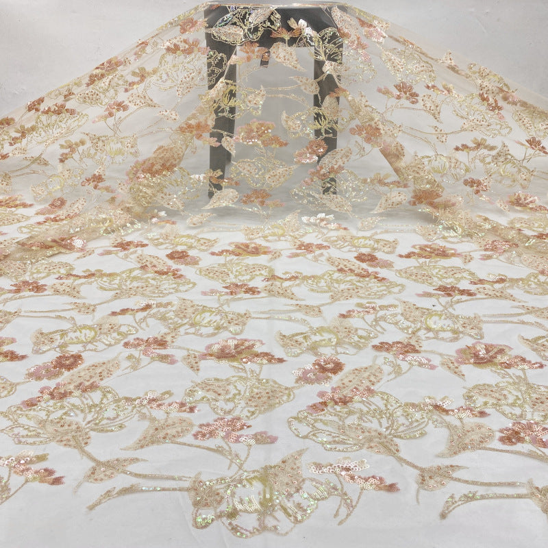 Warm-Tone Mixed-Size Sequin Mesh Fabric — fabric photo 3