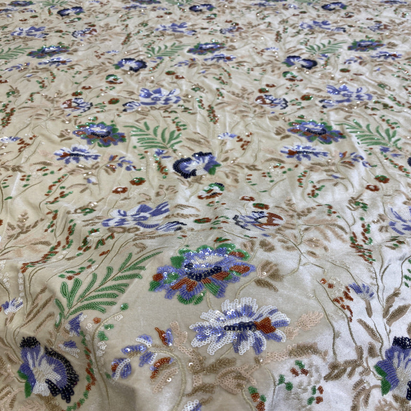 Botanical Sequin Embroidered Velvet-Base Fabric — fabric photo 4
