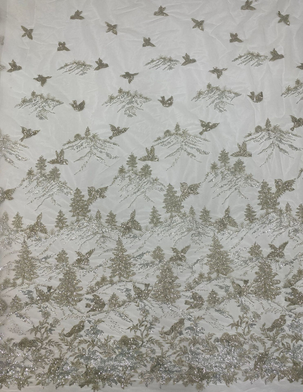 Forest-Inspired Silver-Thread Beaded Sequin Fabric — fabric photo 6