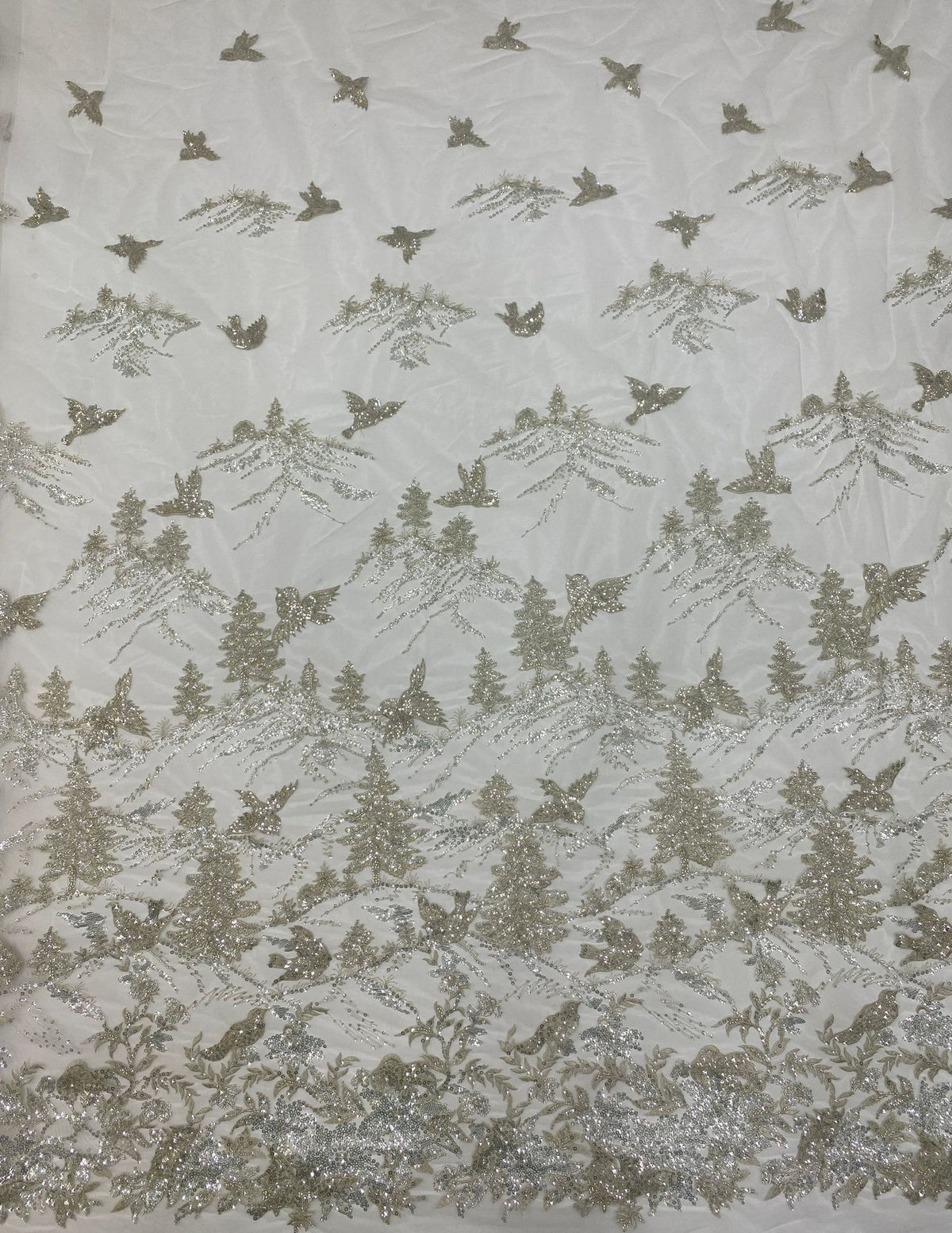 Forest-Inspired Silver-Thread Beaded Sequin Fabric — fabric photo 6