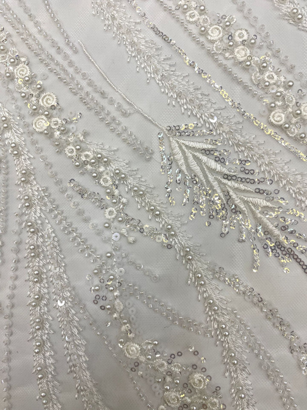 Feather-Style Foam Bead & Sequin Embroidery Fabric — fabric photo 5